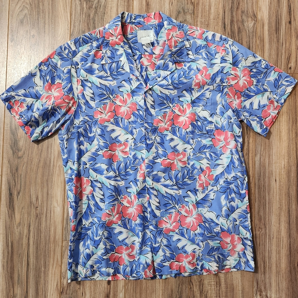Vintage 90s Howie Hawaiian Shirt Blue Floral Aloha Made in Hawaii XL